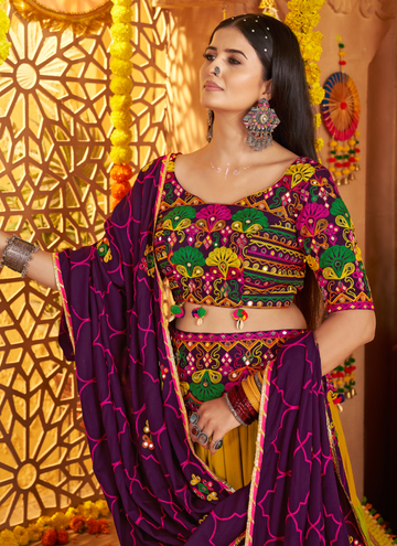 Viscose Cotton Real Mirror Gamthi Work Multi Color Navratri Lehenga